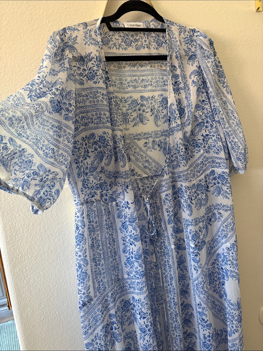 Calvin Klein White and Blue wrap cover up - Picture 3 of 5